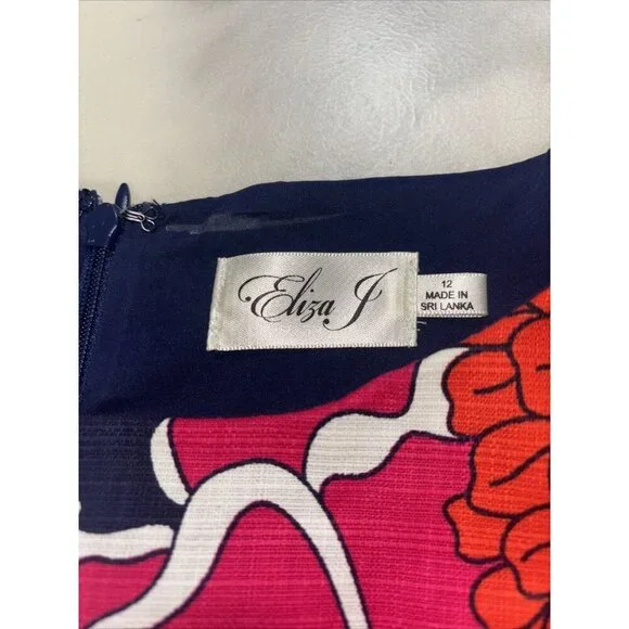 Eliza J Women’s Sleeveless Knee Length Dress Navy Red And Pink Floral Size 12 - Picture 7 of 8